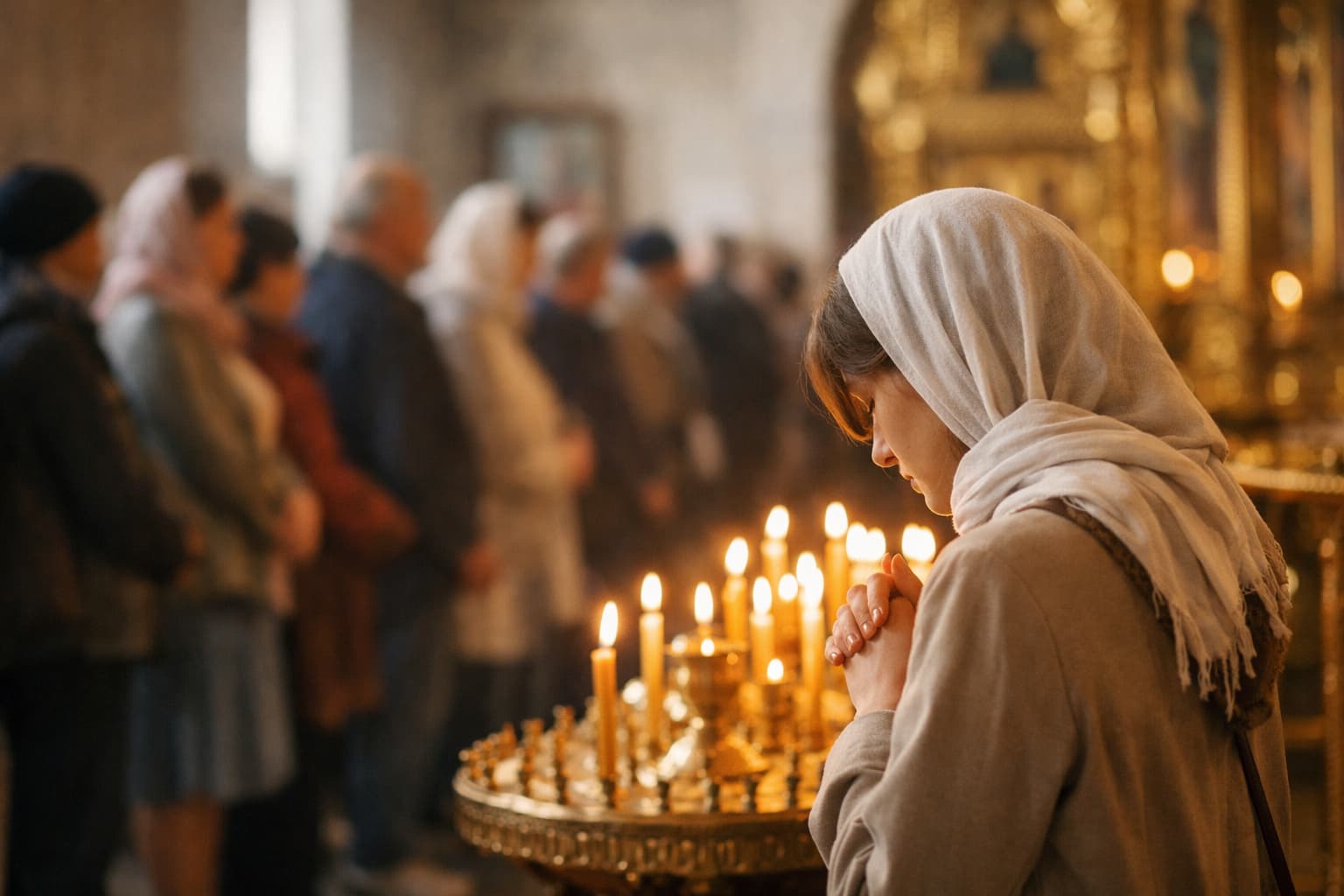 Як сповідатися в церкві: вірянка в сучасному православному храмі перед іконостасом